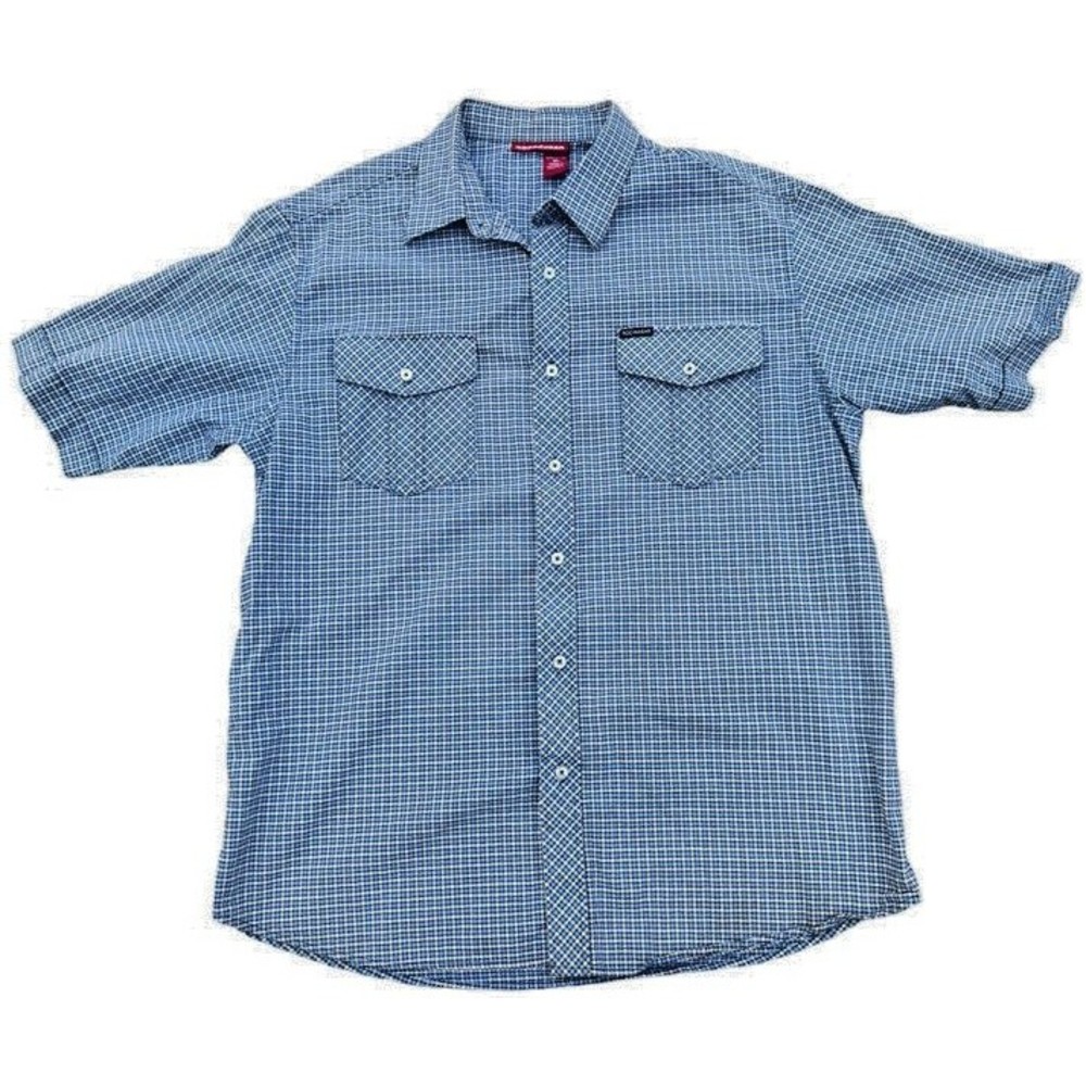 Rocawear Blue Checker Plaid Short Sleeve Button Up Shirt with Pockets Mens XL